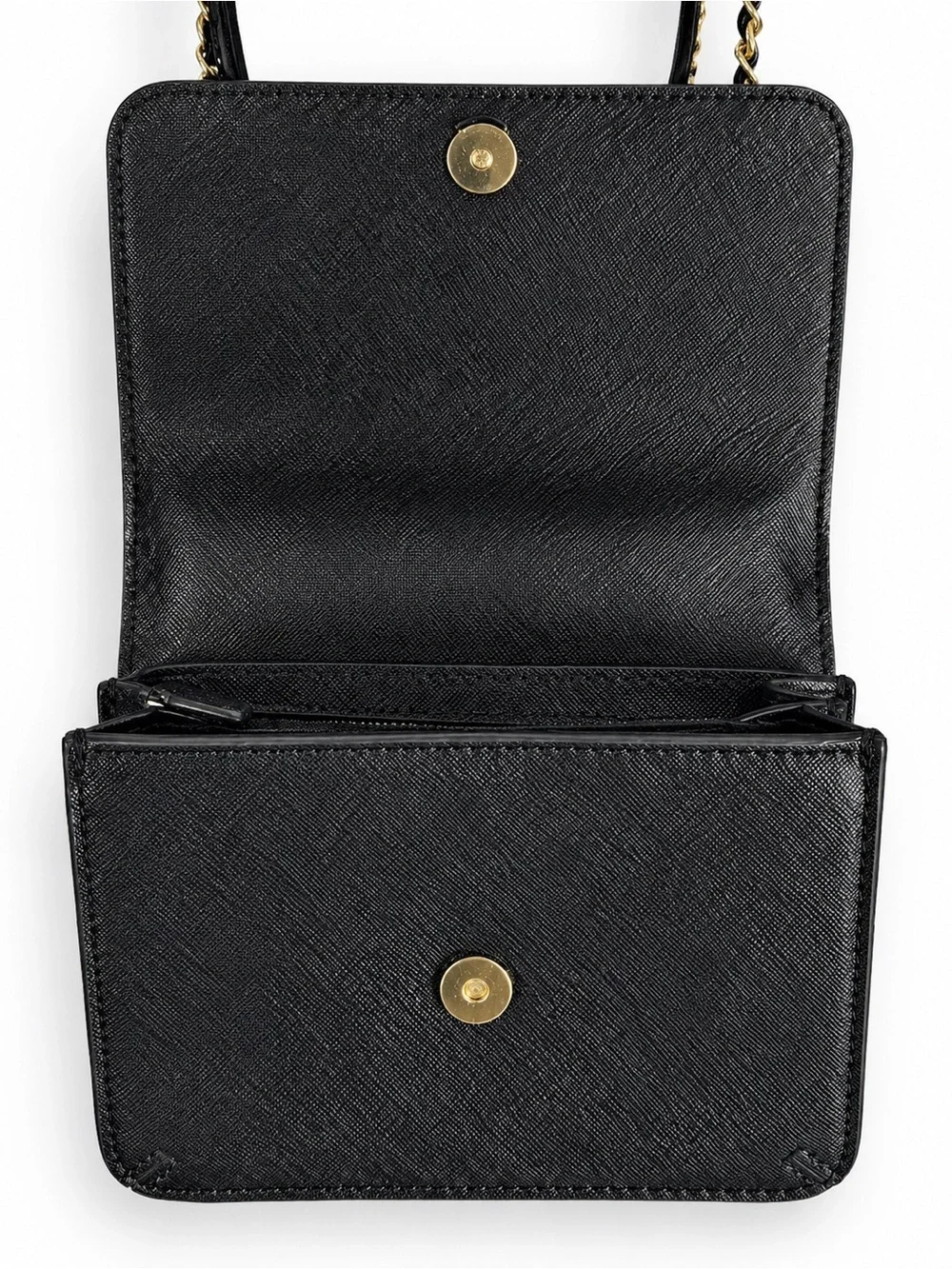 Tory Burch Black Saffiano Leather Chain Crossbody with Gold Hardware